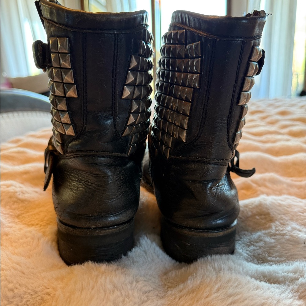 Ash Distressed Black Studded Combat Boots - Picture 7 of 10